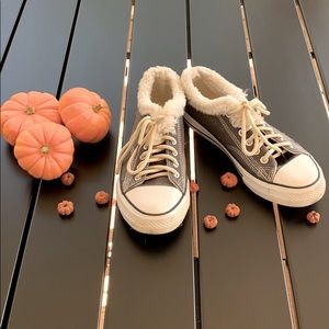 fur ankled dark grey converse styled shoes